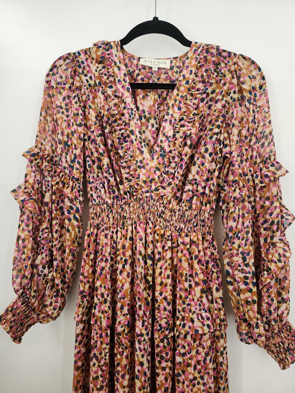 Hale Bob XSmall L/S Maxi, V Neck, Ruffle Sleeves, Cinched Waist, Maxi Dress - Picture 4 of 6